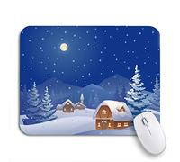 Alfombrilla De Ratón Escena Azul De Un Pueblo En La Montaña En La Noche De Invierno Alfombrilla para Computadora Lavable Antideslizante Mouse Pad, para Hogar, Portátil, 25 x 30cm