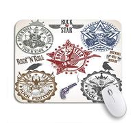 Alfombrilla De Ratón Estrella De Sellos Símbolos Música Rock N Roll Guitarra Antideslizante Mouse Pad Con Bordes Cosidos Alfombrilla Raton, Para Hogar, Oficina, 25 x 30cm