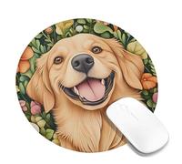 Alfombrilla de ratón floral Golden Retriever, diseño de perro feliz con flores coloridas, antideslizante, lavable, para el hogar y la oficina, perfecta para los amantes de los animales, redonda, 8 x 8