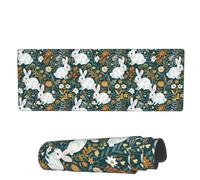Alfombrilla De Ratón Flower Botánica De Rabbits White Alfombrilla De Ratón Rectangular con Bordes Cosidos Mouse Pad Grande, para Portátil, Hogar, Oficina, 80x30cm