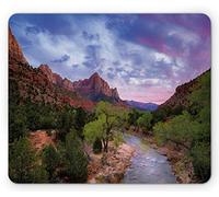 Alfombrilla De Ratón Foto del Parque Nacional Zion De Árboles Junto Al Río Y Montañas Rocosas con Nubes Vívidas Alfombrilla Raton Cómoda Antideslizante Mouse Pad, para Hogar, Ordenador, 25x30cm