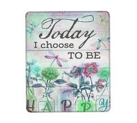 Alfombrilla De Ratón Frases Inspiradoras: Hoy Elijo Ser Feliz. Flores Y Libélulas. 25X30Cm Antideslizante Alfombrilla para Ratón Bordes Cosidos Mousepad para Hogar Ordenador