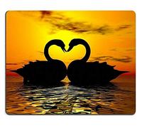 Alfombrilla de ratón Gaming Alfombrilla de ratón Alfombrilla de ratón de Caucho Natural Dos cisnes Formando un corazón bajo la Puesta de Sol M0A05786