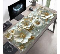 Alfombrilla de Ratón Gaming, Alfombrilla de Ratón Fina y Suave para Juegos 140 x 60cm, Impermeable Base Antideslizante, Mejora la precisión y la Velocidad, Regalos para Hombres Flores Blanco PjY80 8-9