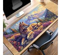 Alfombrilla de Ratón Gaming Azul, Alfombrilla Ratón XXL 100 x 40cm Lobo Mouse Pad con Bordes Cosidos, Impermeable Base de Antideslizante Caucho Tapete Rato para Oficina, Regalo PjY4804 H-P
