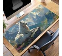 Alfombrilla de Ratón Gaming Azul, Alfombrilla Ratón XXL 600x300x3mm Lobo Mouse Pad con Bordes Cosidos, Impermeable Base de Antideslizante Caucho Tapete Rato para Oficina, Regalo PjY14202 G-B