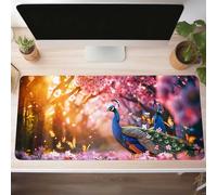 Alfombrilla de Ratón Gaming Azul, Alfombrilla Ratón XXL 90 x 40cm, Grande Pavo Real Mouse Pad con Bordes Cosidos, Impermeable Base de Antideslizante Caucho Tapete Rato para Oficina, Regalo PjY622 D-9