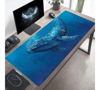 Alfombrilla de Ratón Gaming Ballena, Alfombrilla Ratón XXL 80 x 40 cm, Grande Azul Mouse Pad con Bordes Cosidos, Impermeable Base de Antideslizante Caucho Tapete Rato para Oficina, Regalo PjY314 N-W