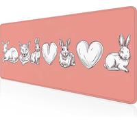 Alfombrilla de Ratón Gaming Conejo, Alfombrilla Ratón XXL 80 x 40 cm, Grande Rosa Mouse Pad con Bordes Cosidos, Impermeable Base de Antideslizante Caucho Tapete Rato para Oficina, Regalo PjY3014 G-B
