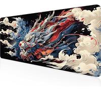 Alfombrilla de Ratón Gaming DragóN, Alfombrilla Ratón XXL 70 x 30 cm, Grande Negro Mouse Pad con Bordes Cosidos, Impermeable Base de Antideslizante Caucho Tapete Rato para Oficina, Regalo PjY9132 0-5
