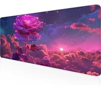 Alfombrilla de Ratón Gaming Flor, Alfombrilla Ratón XXL 100 x 40 cm, Grande Rosa Mouse Pad con Bordes Cosidos, Impermeable Base de Antideslizante Caucho Tapete Rato para Oficina, Regalo PjY1716 R-F