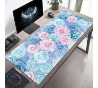 Alfombrilla de Ratón Gaming Flor, Alfombrilla Ratón XXL 80 x 40 cm, Grande Azul Mouse Pad con Bordes Cosidos, Impermeable Base de Antideslizante Caucho Tapete Rato para Oficina, Regalo PjY15494 S-1