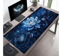 Alfombrilla de Ratón Gaming Flor, Alfombrilla Ratón XXL 800x400x3mm, Grande Azul Mouse Pad con Bordes Cosidos, Impermeable Base de Antideslizante Caucho Tapete Rato para Oficina, Regalo PjY9384 F-R