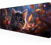 Alfombrilla de Ratón Gaming Gato, Alfombrilla Ratón XXL 100 x 40 cm, Grande Amarillo Mouse Pad con Bordes Cosidos, Impermeable Base de Antideslizante Caucho Tapete Rato para Oficina PjY2496 8-4