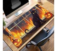 Alfombrilla de Ratón Gaming Gato, Alfombrilla Ratón XXL 90 x 40cm Negro Mouse Pad con Bordes Cosidos, Impermeable Base de Antideslizante Caucho Tapete Rato para Oficina, Regalo PjY1106 R-2