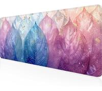 Alfombrilla de Ratón Gaming Hojas, Alfombrilla Ratón XXL 100 x 40 cm, Grande Rosa Mouse Pad con Bordes Cosidos, Impermeable Base de Antideslizante Caucho Tapete Rato para Oficina, Regalo PjY9856 5-I