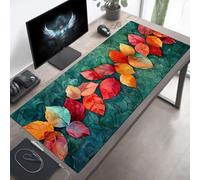 Alfombrilla de Ratón Gaming Hojas, Alfombrilla Ratón XXL 120 x 60 cm, Grande Rojo Mouse Pad con Bordes Cosidos, Impermeable Base de Antideslizante Caucho Tapete Rato para Oficina, Regalo PjY18 V-L