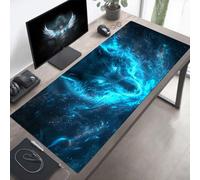 Alfombrilla de Ratón Gaming Lobo, Alfombrilla Ratón XXL 100 x 40 cm, Grande Azul Mouse Pad con Bordes Cosidos, Impermeable Base de Antideslizante Caucho Tapete Rato para Oficina, Regalo PjY56 J-3