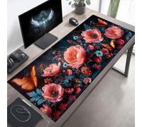 Alfombrilla de Ratón Gaming Negro, Alfombrilla Ratón XXL 70 x 30 cm, Grande Flor Mouse Pad con Bordes Cosidos, Impermeable Base de Antideslizante Caucho Tapete Rato para Oficina, Regalo PjY7652 1-1