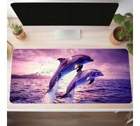 Alfombrilla de Ratón Gaming Púrpura, Alfombrilla Ratón XXL 900x400x3mm, Grande Delfín Mouse Pad con Bordes Cosidos, Impermeable Base de Antideslizante Caucho Tapete Rato para Oficina, PjY2430 F-R