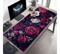 Alfombrilla de Ratón Gaming Rosa, Alfombrilla Ratón XXL 100 x 40 cm, Grande Flor Mouse Pad con Bordes Cosidos, Impermeable Base de Antideslizante Caucho Tapete Rato para Oficina, Regalo PjY556 R-E