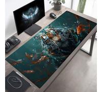 Alfombrilla de Ratón Gaming Tigre, Alfombrilla Ratón XXL 80 x 40 cm, Grande Negro Mouse Pad con Bordes Cosidos, Impermeable Base de Antideslizante Caucho Tapete Rato para Oficina, Regalo PjY4394 R-N
