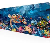Alfombrilla de Ratón Gaming Tortugas Marinas, Alfombrilla Ratón XXL 1600x800x3mm, Grande Azul Mouse Pad con Bordes Cosidos, Impermeable Base de Antideslizante Caucho Tapete Rato PjY9390 F-R