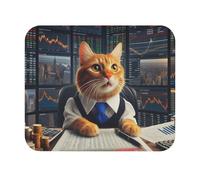 Alfombrilla De Ratón Gato Analizando Acciones De Un Operador De Wall Street Alfombrilla Raton Duraderos con Bordes Cosidos Antideslizante Mouse Pad, para Hogar, Ordenador, Oficina, 25x30cm
