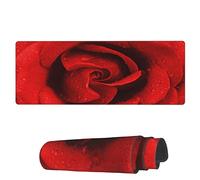 Alfombrilla De Ratón Gota De Lluvia Flower Roja Alfombrilla De Ratón Rectangular Lavable Antideslizante Mouse Pad, para Ordenador, Hogar, Oficina, 80x30cm
