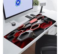 Alfombrilla de Ratón Grande 600x300x2 mm Alfombrillas Ratón XXL Alfombrilla Escritorio Antideslizante Mejora la Precisión y la Velocidad Mouse Pad Gaming para PC Oficina (Rojo Gris Geométrico)