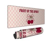 Alfombrilla de ratón grande con cita inspiradora de cerezas y cerezas, 30,5 | Alfombrilla de mouse con diseño retro a cuadros, gráfico de lazo, cita inspiradora, decoración rústica de escritorio