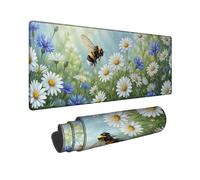 Alfombrilla de ratón grande con diseño de abeja, flores de crisantemo, aciano, primavera, verde, goma, lavable, para escritorio, oficina, hogar, dormitorio, laptop, 16 x 36 pulgadas