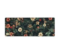 Alfombrilla de ratón grande con diseño de flores blancas en el bosque, con base de goma antideslizante y bordes cosidos, 11.8 x 31.5 pulgadas