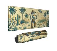 Alfombrilla de ratón grande con diseño de vaquero, diseño de cactus de aventura occidental, sin goma, lavable, estética, larga, decoración para el hogar, oficina, trabajo, escritorio de juegos, 40,6 x