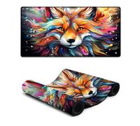 Alfombrilla de ratón grande con diseño de zorro neón de colores 30 x 60 cm para teclado y escritorio que mejora la precisión y la velocidad con parte inferior de goma para un agarre estable
