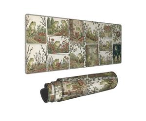 Alfombrilla de ratón grande con ilustración de bosque de anfibios rústicos | Arte rústico de libro de cuentos, alfombrilla de mouse extendida, tema de animales del bosque, cobertura de escritorio