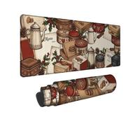 Alfombrilla de ratón grande de invierno con diseño de tetera de cocina | Alfombrilla de mouse XXL con temática de cocina vintage, bayas de acebo, latas de galletas, decoración de oficina en casa de