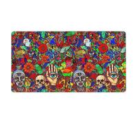 Alfombrilla de ratón grande para juegos con base de goma antideslizante para el hogar y la oficina, compatible con Trippy Sunflower Jellyfish Eye Skull Art, 16 x 29,5 pulgadas