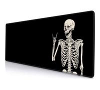 Alfombrilla de ratón grande para juegos de 80 x 30 cm, base de goma antideslizante, bordes cosidos, diseño de esqueleto negro.