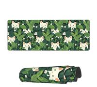 Alfombrilla De Ratón Hojas Que Ocultan Gatos Alfombrilla De Ratón Rectangular Cómoda Antideslizante Mouse Pad, para Oficina, Hogar, Ordenador, 80x30cm