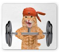 Alfombrilla De Ratón Imagen Divertida De Un Gato Fitness Levantando Una Gran Mancuerna Alfombrilla Gaming Lavable Mouse Pad Pequeña, para Oficina, Ordenador, 25x30cm