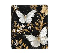 Alfombrilla de ratón impermeable para juegos con base de goma antideslizante, diseño de mariposas blancas y doradas, alfombrilla de ratón para ordenador portátil, lavable, para escritorio, mesa de