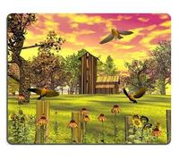 Alfombrilla de ratón Juego Alfombrilla de ratón Alfombrilla de ratón de Caucho Natural Casa de Campo árboles Flores Hierba y Aves en otoño lanape Atardecer M0A00818