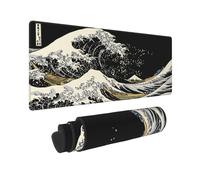 Alfombrilla de ratón Kanagawa de color blanco y negro The Great Wave Off XL, base de goma antideslizante, borde cosido, computadora de escritorio, alfombrilla de ratón grande de 31.5 x 11.8 pulgadas