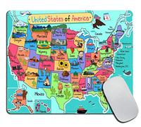 Alfombrilla De Ratón Mapa De Los Estados Unidos Dibujos Animados Datos Curiosos Geografía Mapa De EE. UU. Alfombrilla De Ratón Rectangular Moderno Mouse Pad, para Oficina, Ordenador, 25x30cm