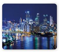 Alfombrilla De Ratón Paisaje Urbano Rascacielos Centro De Pittsburgh Horizonte Nocturno Americano Ciudad De Negocios Paisaje Alfombrilla Gaming Cómoda Mouse Pad Pequeña, para Hogar, 25x30cm