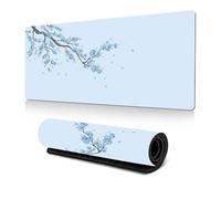 Alfombrilla de ratón para juegos, 800x300mm alfombrilla grande para teclado y ratón,base de goma antideslizante con bordes cosidos para oficina, juegos en casa (Flor de cerezo-Azul, 800*300*3mm)