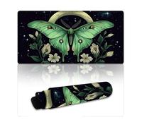 Alfombrilla de ratón para juegos Boho Green Moth Moon, 24 x 12 pulgadas, alfombrilla de escritorio grande, almohadillas para teclado con base antideslizante, accesorios de escritorio para el hogar y