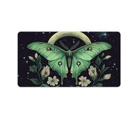 Alfombrilla de ratón para juegos Boho Green Moth Moon, 30 x 16 pulgadas, alfombrilla de escritorio grande, almohadillas para teclado con base antideslizante, accesorios de escritorio para el hogar y