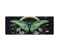 Alfombrilla de ratón para juegos Boho Green Moth Moon, 32 x 12 pulgadas, alfombrilla de escritorio grande, almohadillas para teclado con base antideslizante, accesorios de escritorio para el hogar y